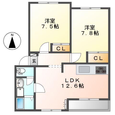 フレグランスYK(2LDK/2階)の間取り写真