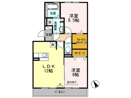 プレザントシティー長久手(2LDK/2階)の間取り写真