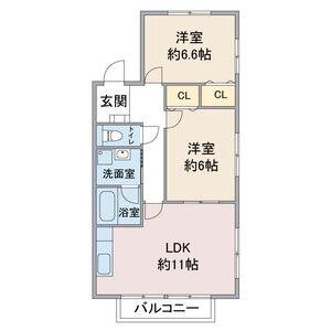 ルースリーリヤ(2LDK/2階)の間取り写真