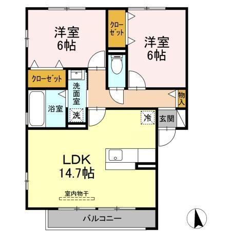 フロール C(2LDK/1階)の間取り写真