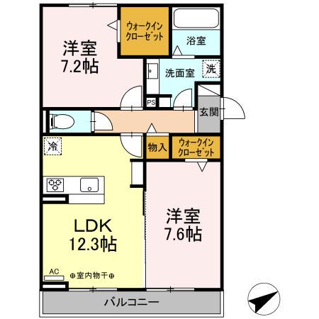 LA・FORT赤池(2LDK/2階)の間取り写真