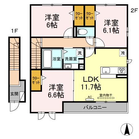 ラシュレB(3LDK/2階)の間取り写真
