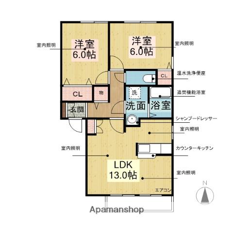 トークヴィレッジⅤB棟(2LDK/1階)の間取り写真