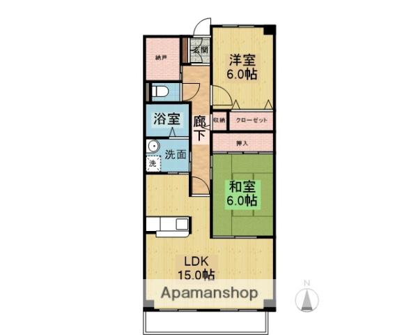 ロイヤルメゾン植田山(2SLDK/4階)の間取り写真