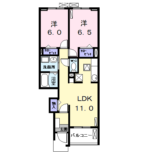 サンパティーB(2LDK/1階)の間取り写真