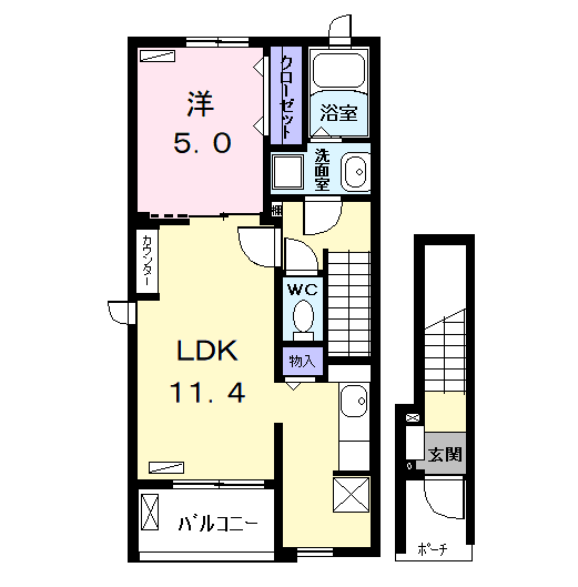 グランツコートKK Ⅱ(1LDK/2階)の間取り写真