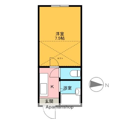 マリオ笹川 B棟(1K/1階)の間取り写真
