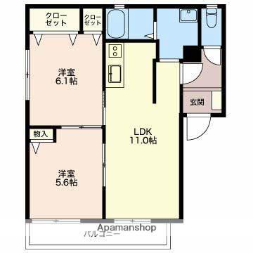 パラシオン日永Ⅱ B棟(2LDK/2階)の間取り写真