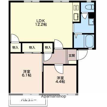 グランシャリオ日永西 A・B・C棟(2LDK/2階)の間取り写真
