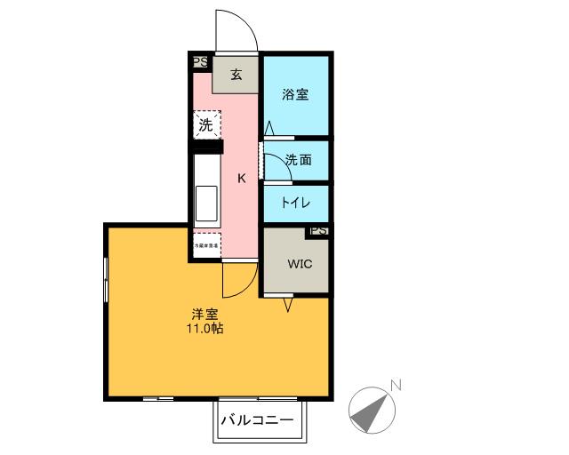 ルネ城東(1K/2階)の間取り写真