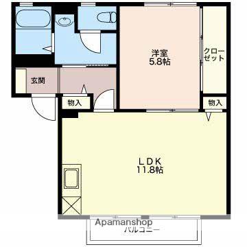ハイネス21 B棟(1LDK/2階)の間取り写真
