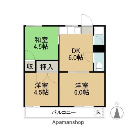 梅ヶ丘ハイツ(3DK/2階)の間取り写真