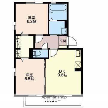 カーサ フロールB(2LDK/3階)の間取り写真