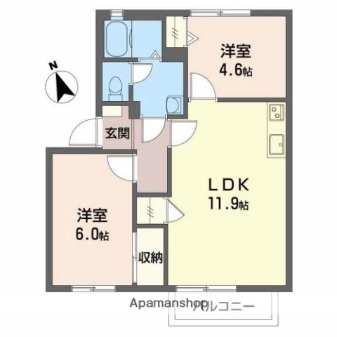 アドミラブール B棟(2LDK/2階)の間取り写真