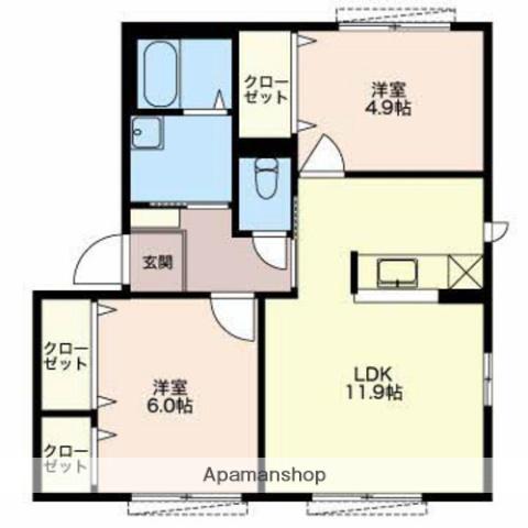 ブリリアントA棟(2LDK/2階)の間取り写真