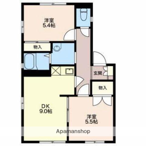 ウッディベル D棟(2DK/1階)の間取り写真