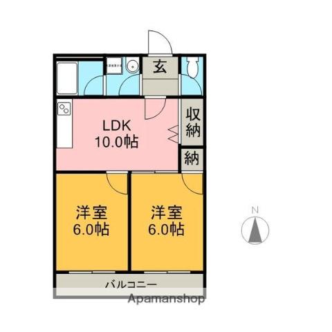 エスポワール富洲原(2LDK/4階)の間取り写真