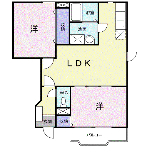 シャト-・ノ-ルⅡ(2LDK/1階)の間取り写真