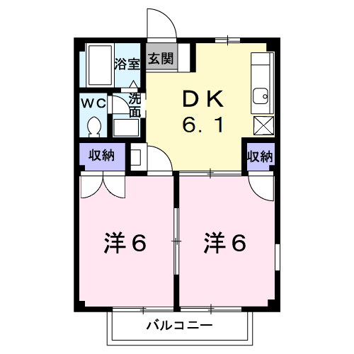 ファミールときわ(2DK/1階)の間取り写真