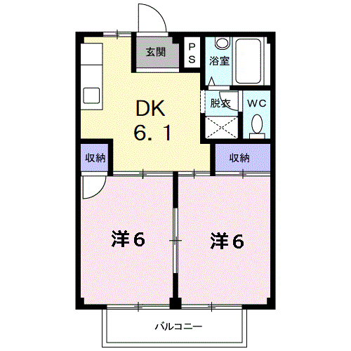 シティハイツ藤(2DK/2階)の間取り写真