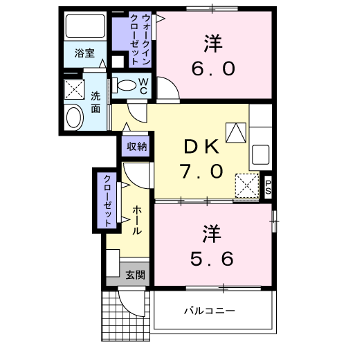 アクアヴァーレ Ⅰ(2DK/1階)の間取り写真