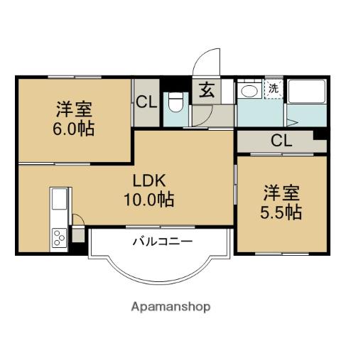 シンシア(2LDK/3階)の間取り写真