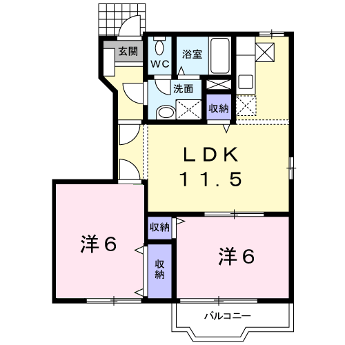 シャトーブランⅡ(2LDK/1階)の間取り写真