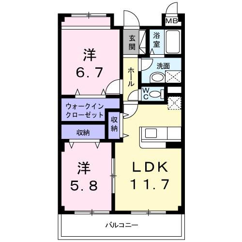 メイユール・A(2LDK/2階)の間取り写真