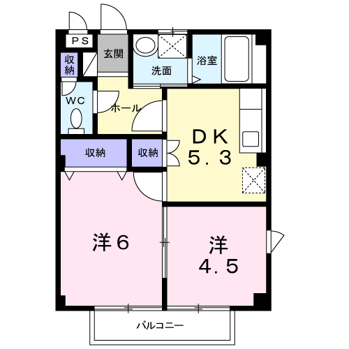 ファミール下之宮Ⅰ棟(2K/2階)の間取り写真