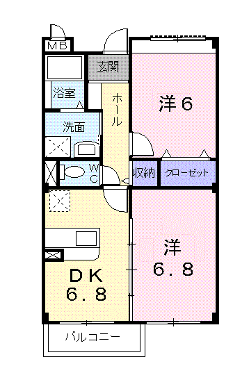 マープルホーム(2DK/2階)の間取り写真