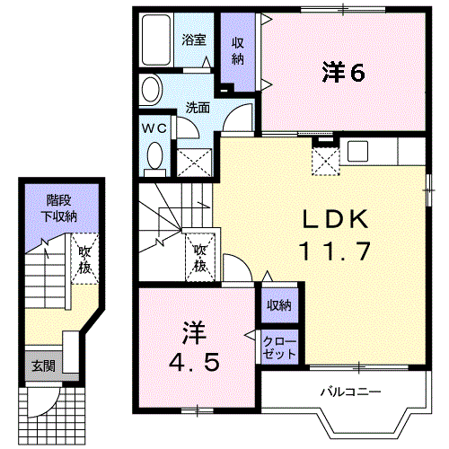 ノ-ブル・ハイムⅠ(2LDK/2階)の間取り写真