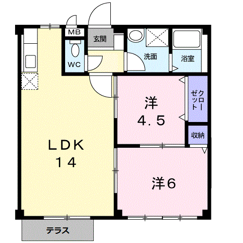 エルディムヒラタ(2LDK/1階)の間取り写真