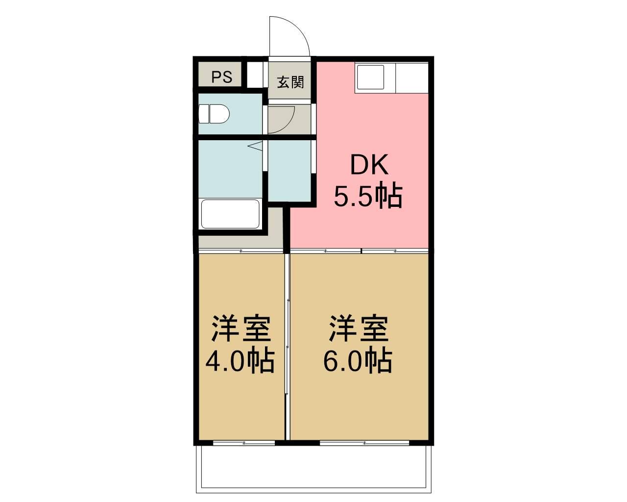 リバージュ中菰野(2K/1階)の間取り写真