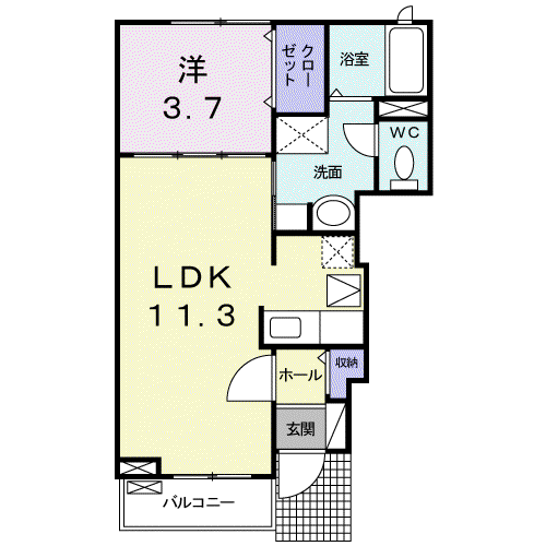 ルーカスⅢ(1LDK/1階)の間取り写真