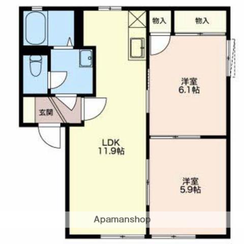 アクアヒルズ(2LDK/1階)の間取り写真