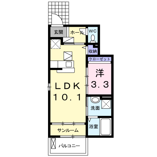 GREEN(1LDK/1階)の間取り写真