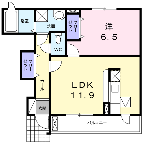 メゾン花水木Ⅱ(1LDK/1階)の間取り写真