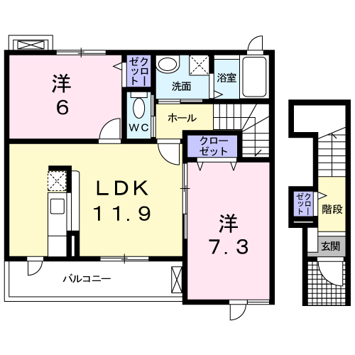 メゾン花水木Ⅱ(2LDK/2階)の間取り写真