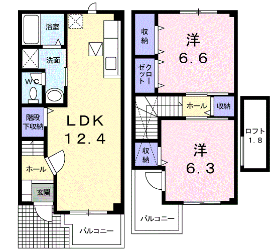 カトル ロジュマン(2LDK/1階)の間取り写真