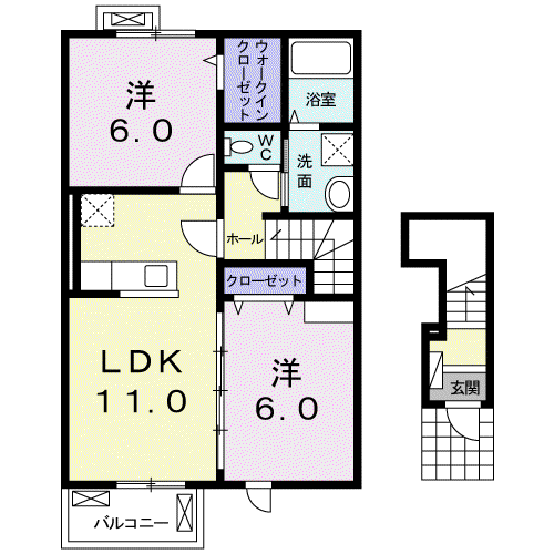 アドバンス池坊 Ⅱ(2LDK/2階)の間取り写真