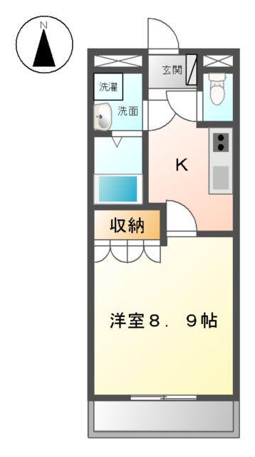 グレース B棟(1K/2階)の間取り写真