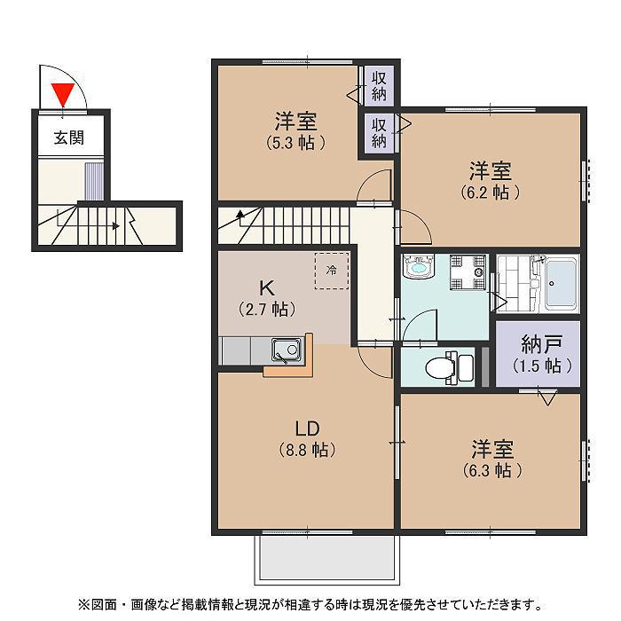 マルベリーハイツA棟(3LDK/2階)の間取り写真