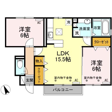 クイーンズタウンⅡ(2LDK/1階)の間取り写真