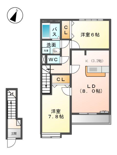 サンプレイスM A棟(2LDK/2階)の間取り写真