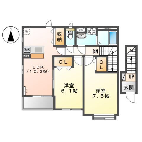 グリーンハイム川尻C棟(2LDK/2階)の間取り写真