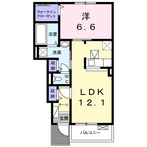 スクエア天カ須賀(1LDK/1階)の間取り写真