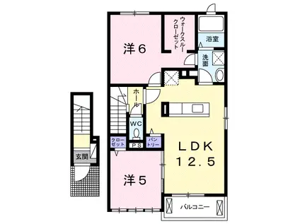 三岐鉄道北勢線 在良駅 徒歩4分 2階建 築7年(2LDK/2階)の間取り写真