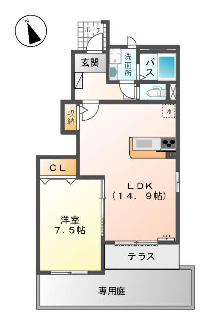 サンコートあすなろA(1LDK/1階)の間取り写真