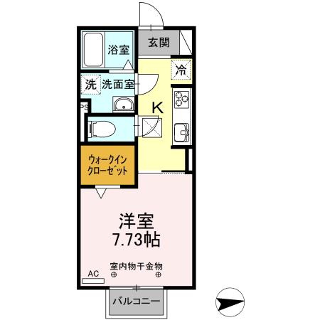グランモア矢内谷Ⅱ(1K/1階)の間取り写真