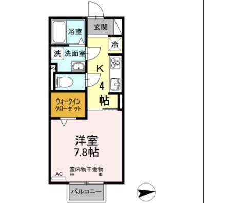 グランモア矢内谷Ⅱ(1K/2階)の間取り写真